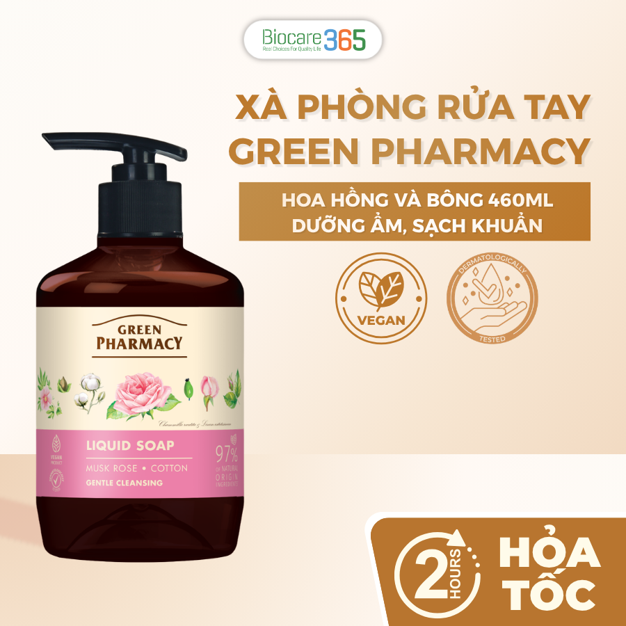 Green Pharmacy Xà phòng rửa tay Hoa hồng và Bông 460ml