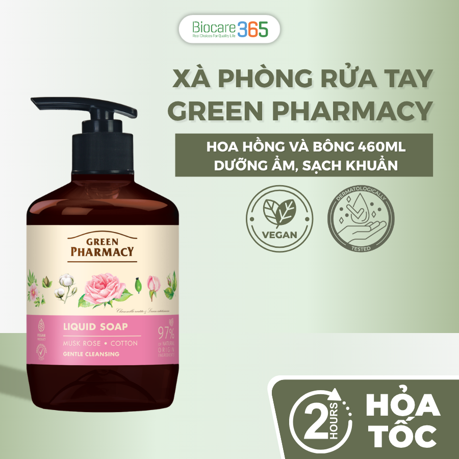Green Pharmacy Xà phòng rửa tay Hoa hồng và Bông 460ml