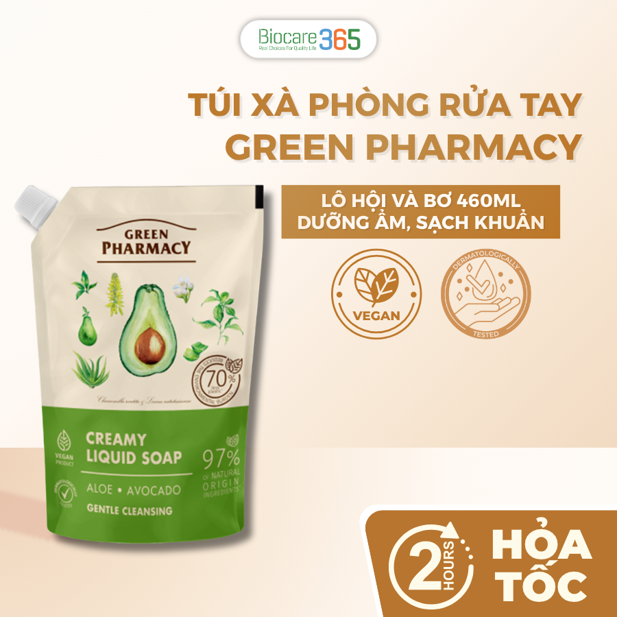 Green Pharmacy Xà phòng rửa tay Lô hội và Bơ dạng túi 460ml