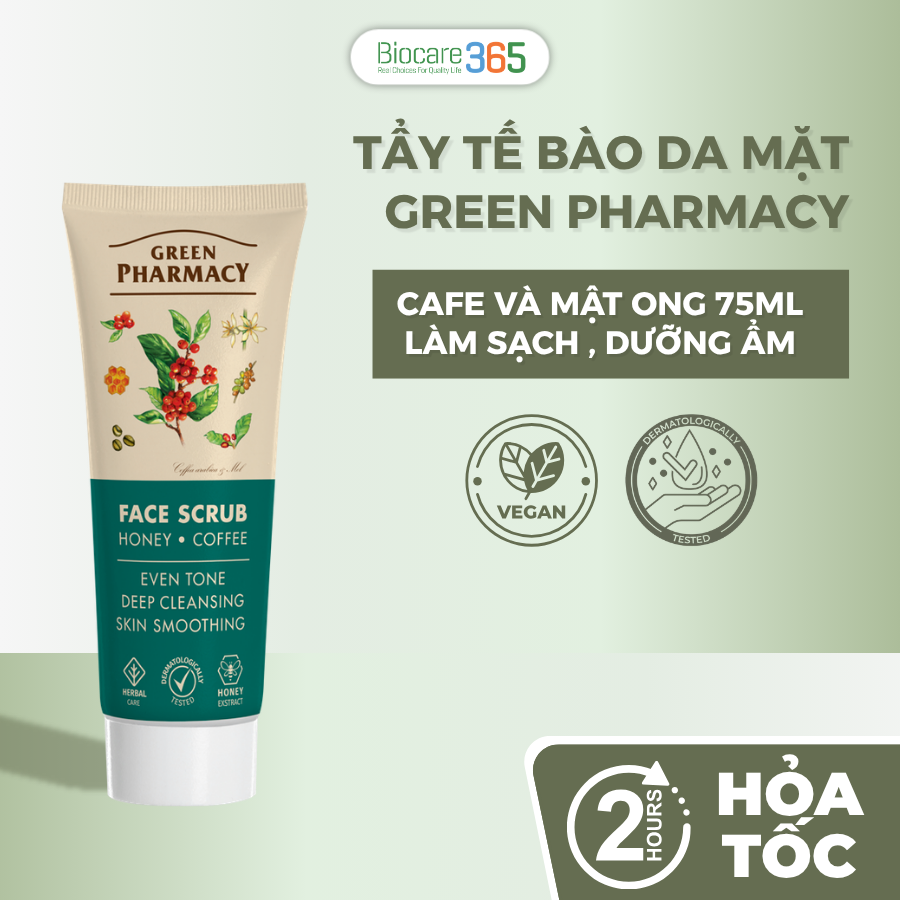 Tẩy tế bào chết cho da mặt Zelenaya Apteka Green Pharmacy chiết xuất Mật ong và Cafe 75ml