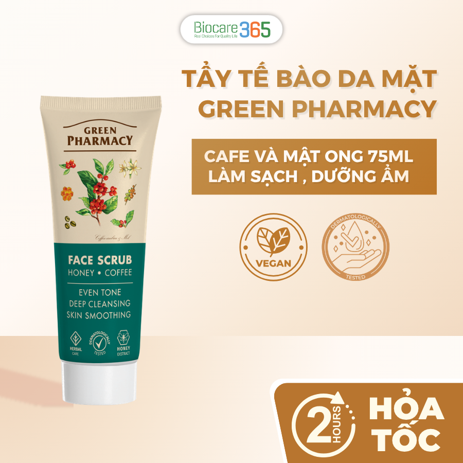 Tẩy tế bào chết cho da mặt Zelenaya Apteka chiết xuất Mật ong và Cafe 75ml