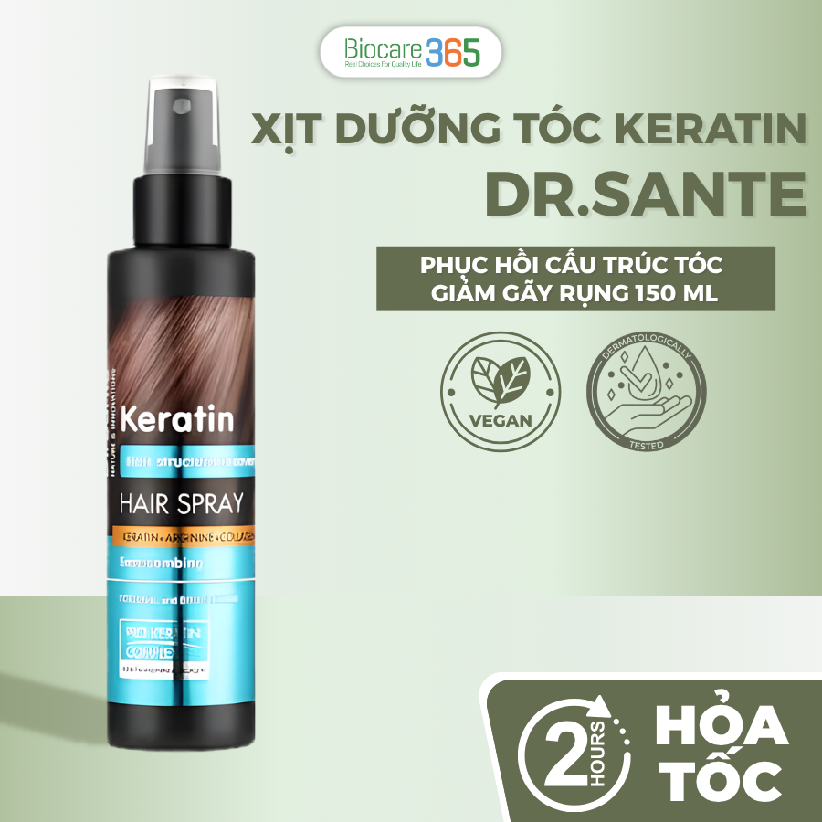 Xịt dưỡng tóc Dr.Sante Keratin phục hồi cấu trúc tóc dành cho tóc bị xơ và dễ gãy rụng 150ml