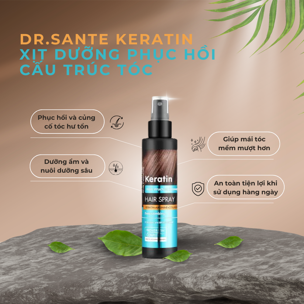  Xịt dưỡng tóc Dr.Sante Keratin phục hồi cấu trúc tóc dành cho tóc bị xơ và dễ gãy rụng 150ml 