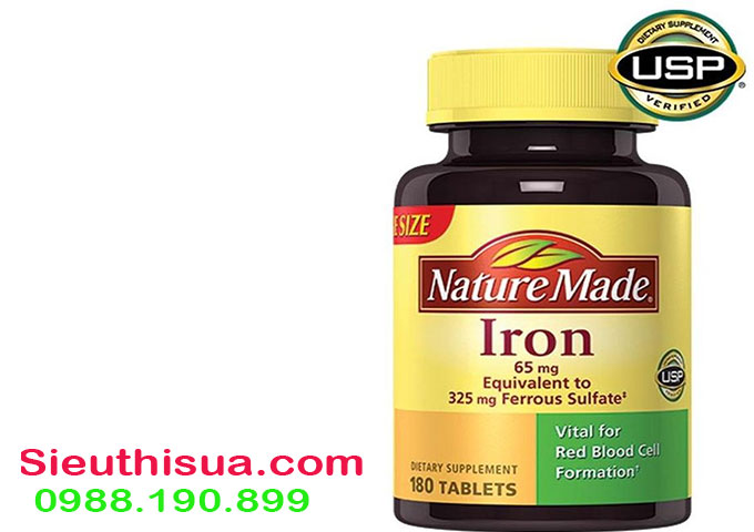 Viên uống sắt cho mẹ bầu-Nature made Iron 65mg 180 viên chính hãng của Mỹ