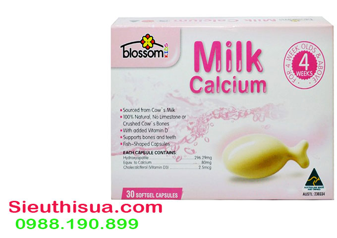 Milk calcium blossom 30 viên canxi sữa cho bé hàng chính hãng của Úc