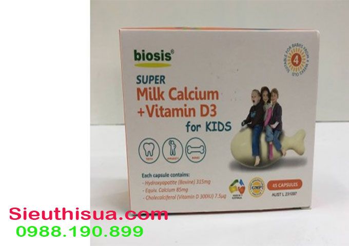 Thực phẩm bổ sung Canxi sữa Biosis Úc super milk calcium + vitamin D for kids