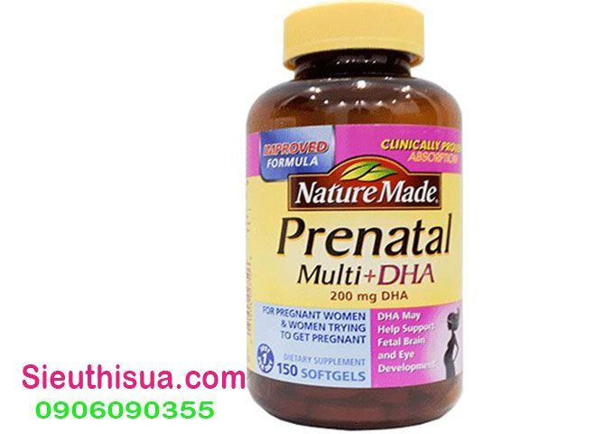 Vitamin tổng hợp - viên uống Nature made prenatal multi DHA 150 viên cho mẹ bầu