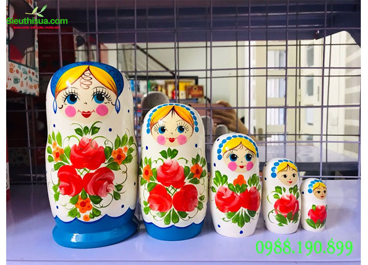 Búp bê matryoshka bộ 5 con mẫu hoa hồng 21 chi tiết