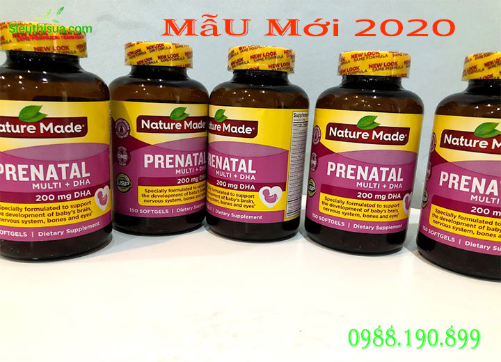 Viên uống Nature made prenatal multi DHA 200mg DHA 150viên cho bà bầu tốt nhất cho thai kỳ