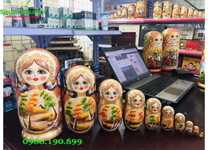 Búp bê nga matryoshka bộ 10 con họa tiết xanh dương