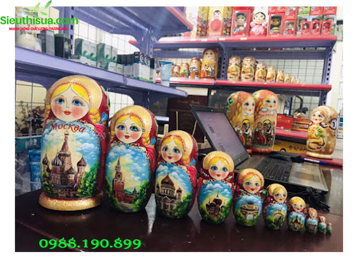 Búp bê nga matryoshka bộ 10 con họa tiết xanh dương