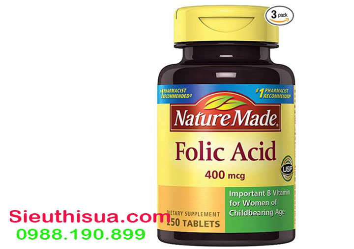 Hot: Nature Made folic acid 400mcg viên uống bổ sung mẹ bầu tốt nhất cho thai kỳ