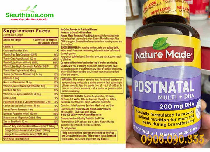 Viên uống Nature Made Postnatal Multi + 200 mg DHA cho mẹ sau sinh