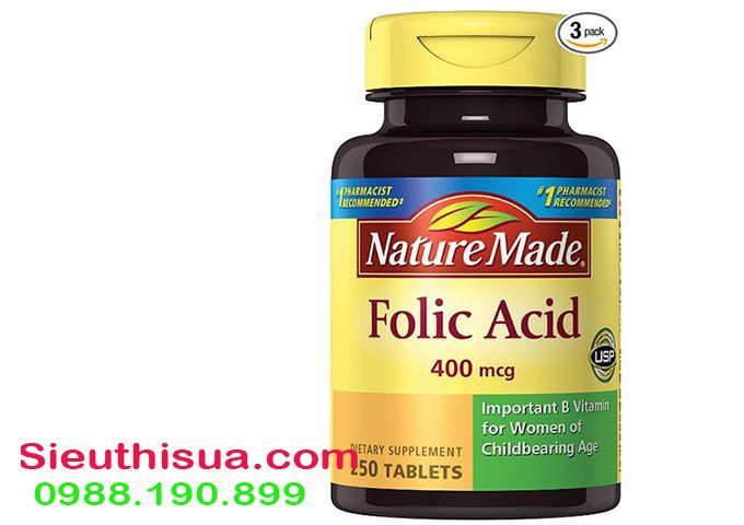 Viên uống bổ sung folic acid 400mcg cho bà bầu của Nature Made