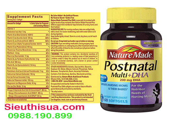 Viên uống Nature Made Postnatal Multi + 200 mg DHA dành cho mẹ sau sinh