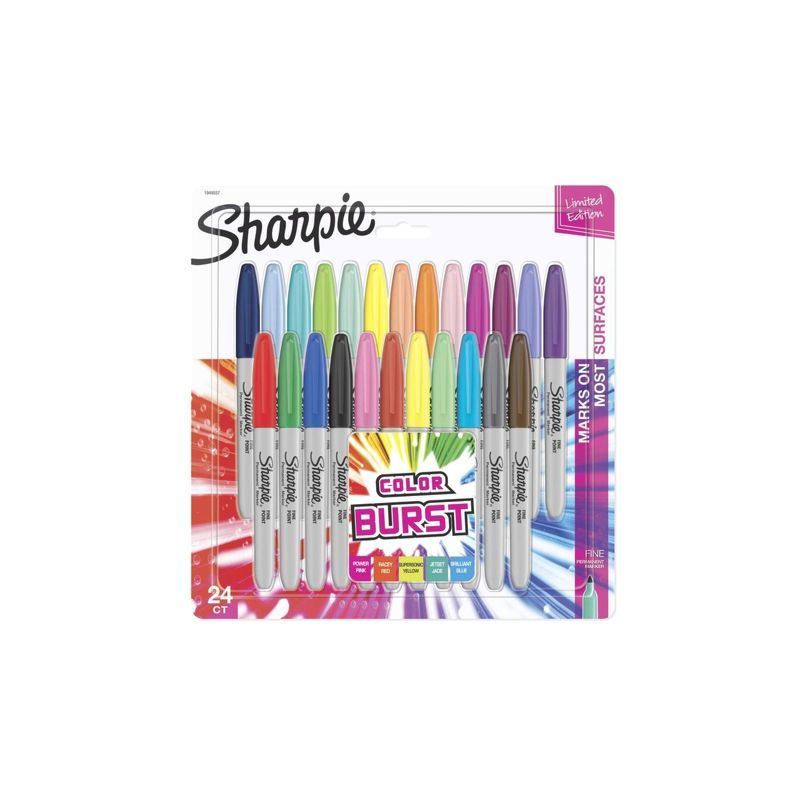 Sharpie Permanent Markers Fine point 24 Colors, Color Burst