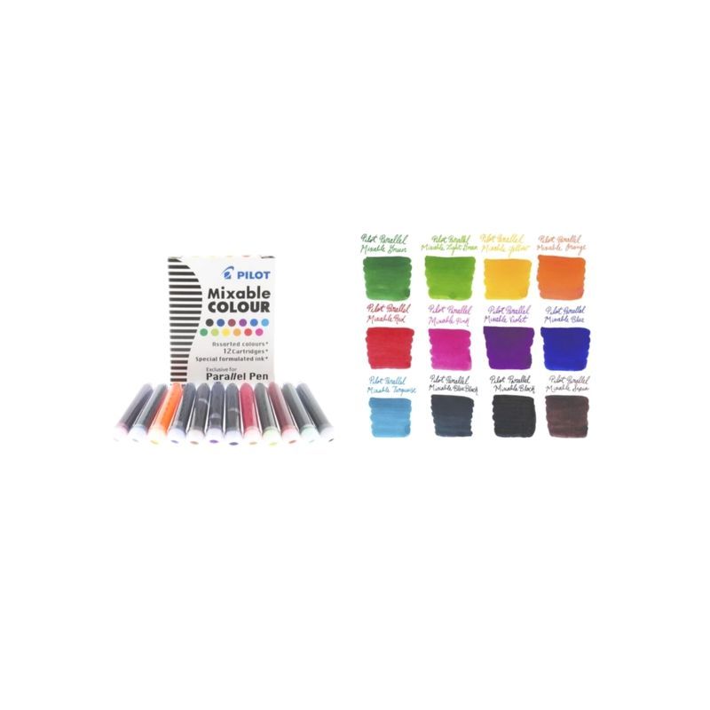 Pilot Parallel Pen Ink Refill, Assorted Colours, 12 Catridges