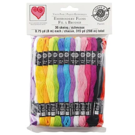 Embroidery Floss, 36 skeins, Pastel