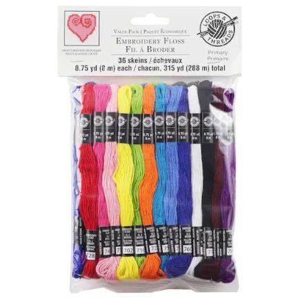 Embroidery Floss, 36 skeins, Primary