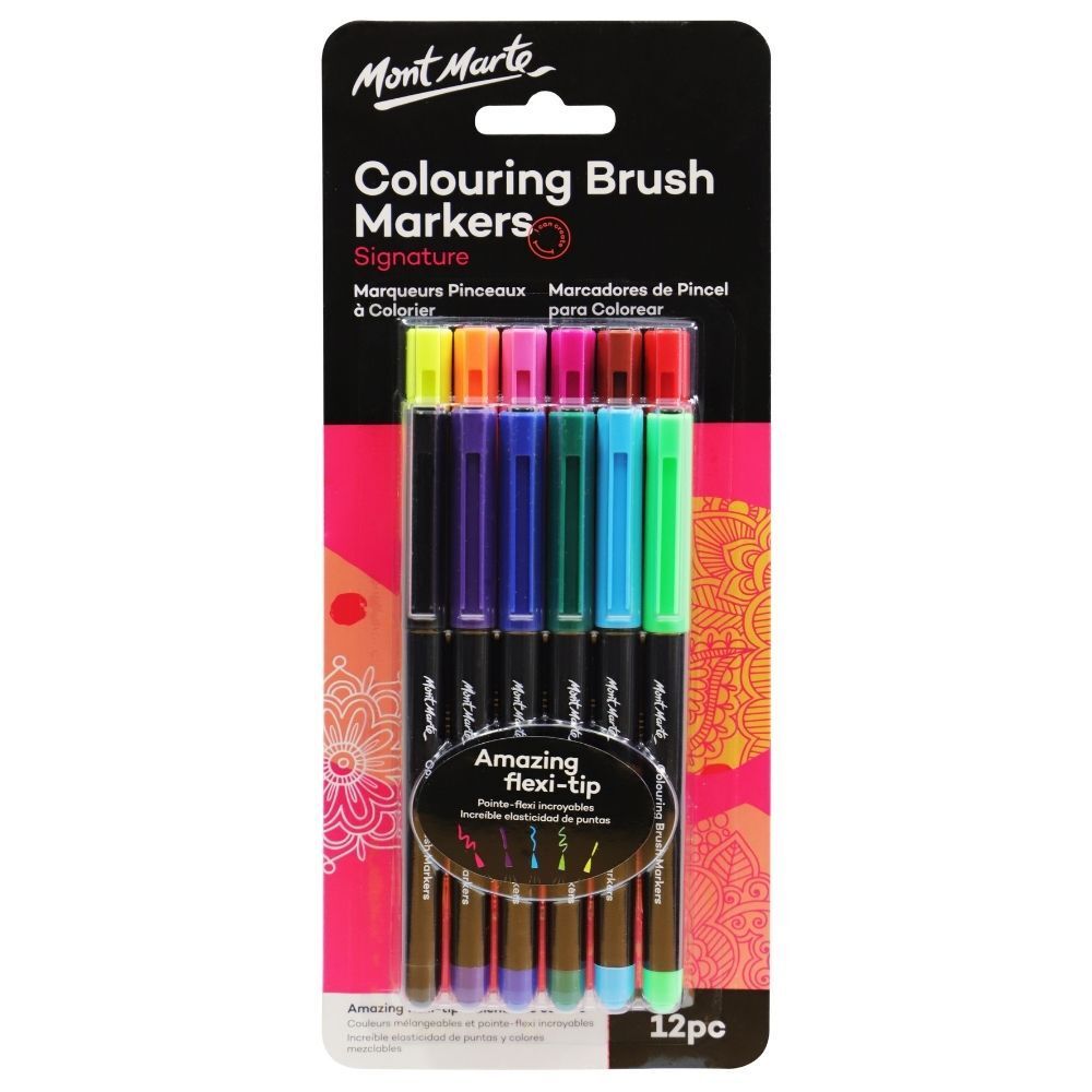 Mont Marte Colouring Brush Markers, 12pc