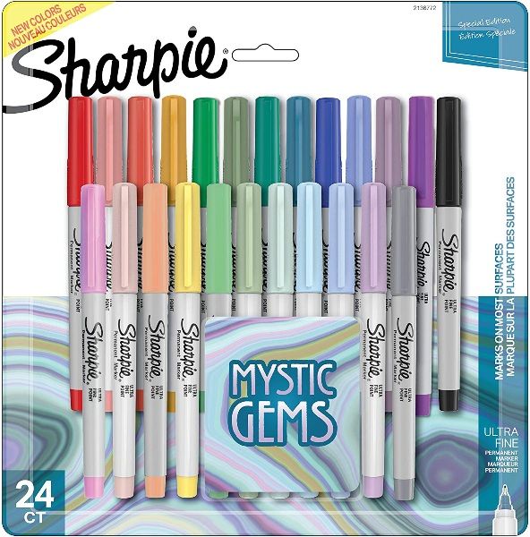 Sharpie Permanent Markers Ultra Fine point 24 Colors, Mystic Gems