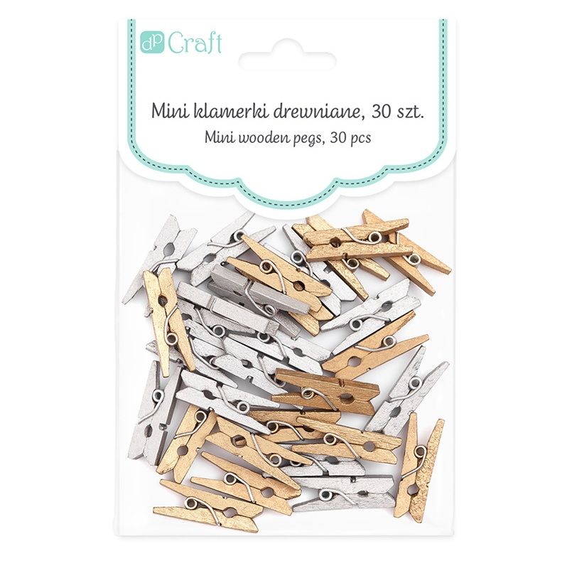 Mini Wooden Pegs 2.5cm, Gold and Silver, 30PCS