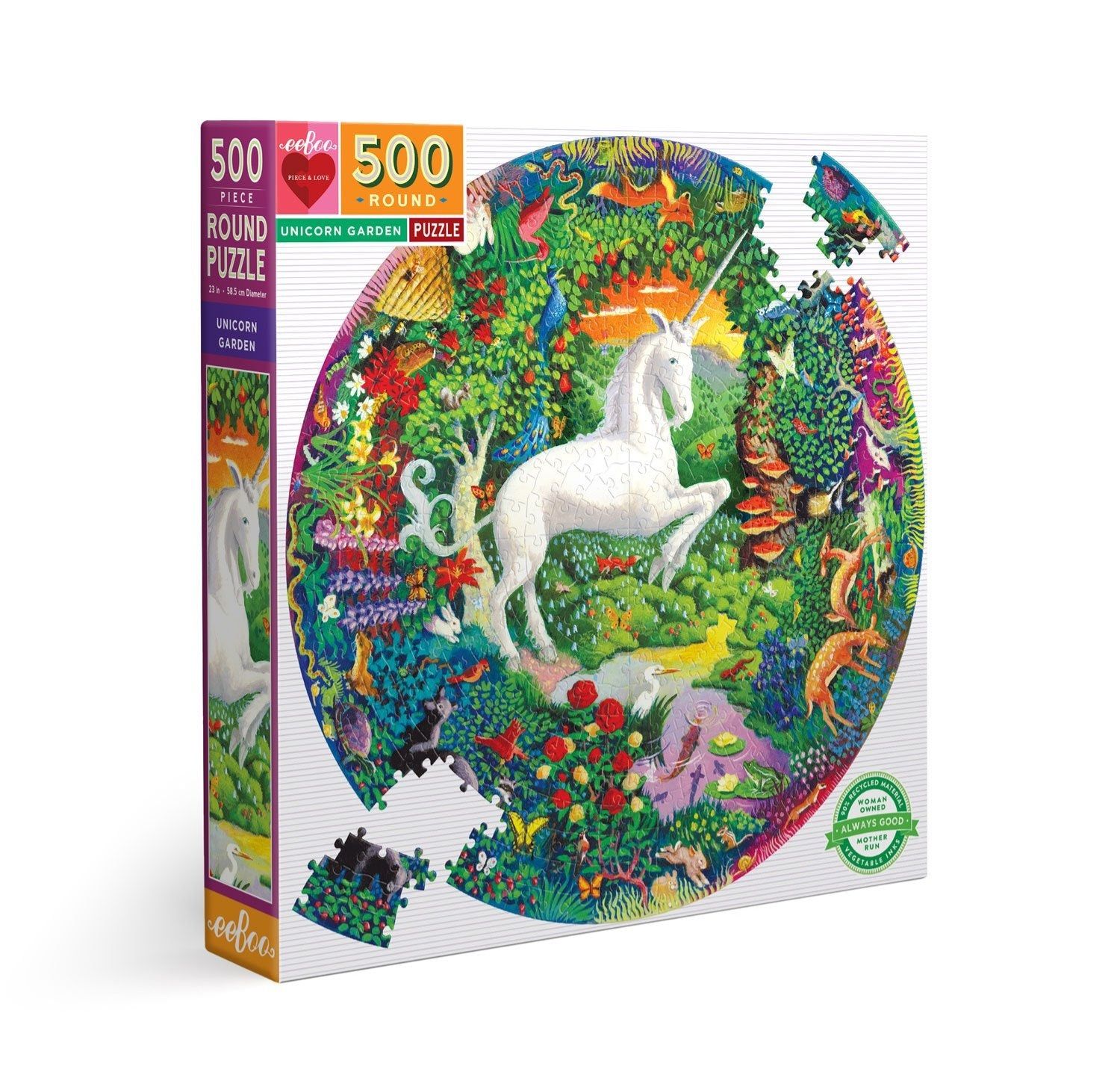 eeBoo Unicorn Garden 500 Piece Round Puzzle