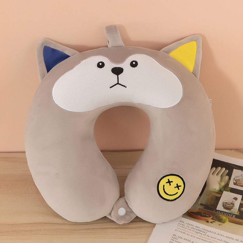 Gối cổ chữ U cao su non Chó Husky Xám