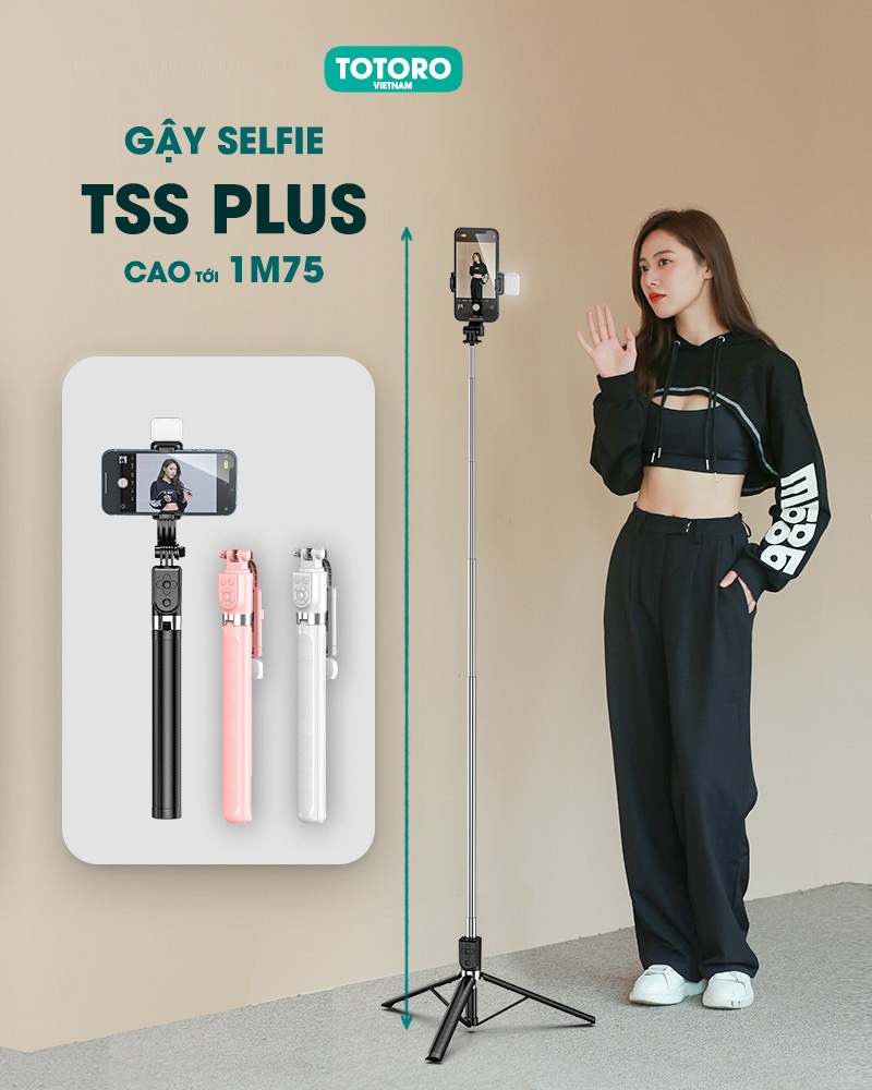 Gậy chụp ảnh Selfie 3 chân TSS PLUS điều khiển từ xa có phân loại đèn trợ sáng Tripod chụp tự sướng - quay - livestream