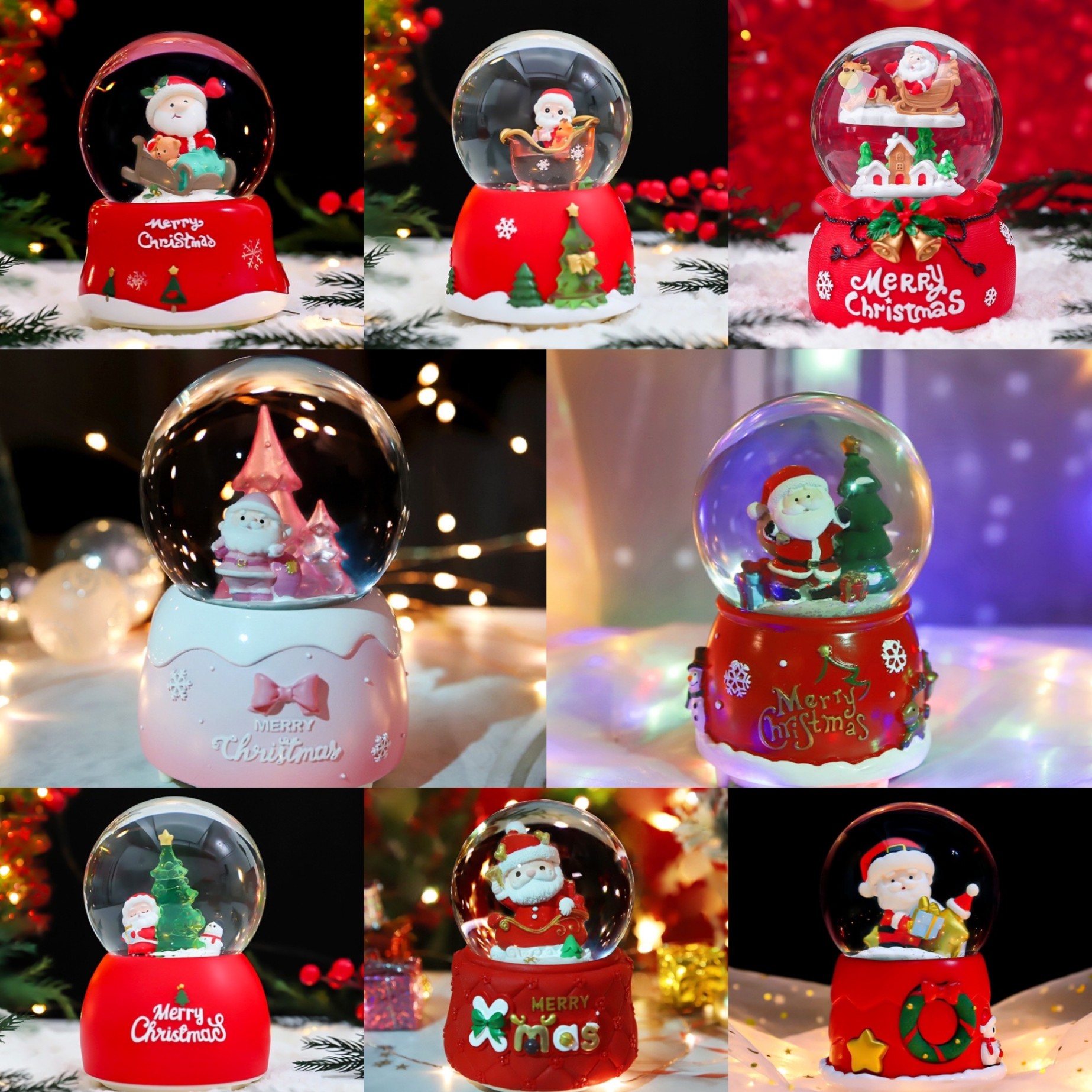 Quả cầu tuyết Ông già Noel Merry Christmas có Nhạc và Đèn - 14.2x10.5x10.5cm (Trang trí Giáng Sinh)