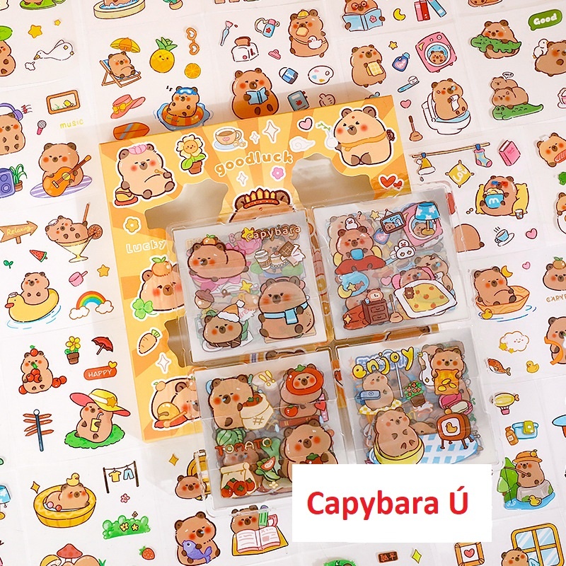 Capybara Ú - 7x7cm - 01 Tấm Sticker dán hoạ tiết Capybara Panda Gấu Thỏ Cún Thú cưng Động vật và hoạt hình đáng yêu