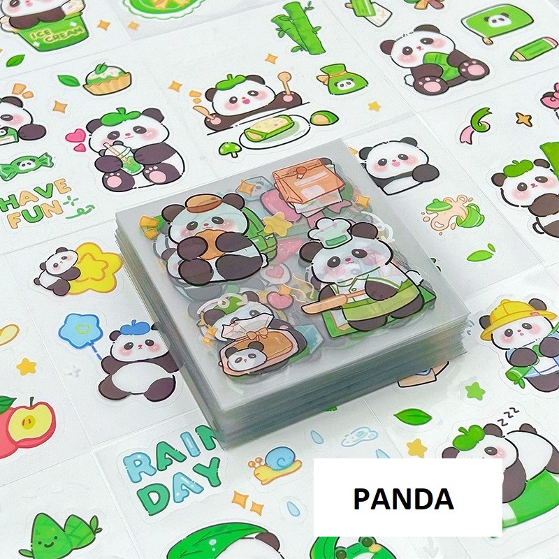 Panda - 7x7cm - 01 Tấm Sticker dán hoạ tiết Capybara Panda Gấu Thỏ Cún Thú cưng Động vật và hoạt hình đáng yêu