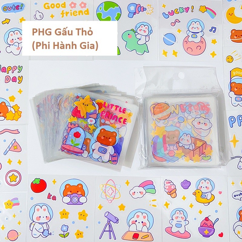 PHG Gấu Thỏ - 7x7cm - 01 Tấm Sticker dán hoạ tiết Capybara Panda Gấu Thỏ Cún Thú cưng Động vật và hoạt hình đáng yêu