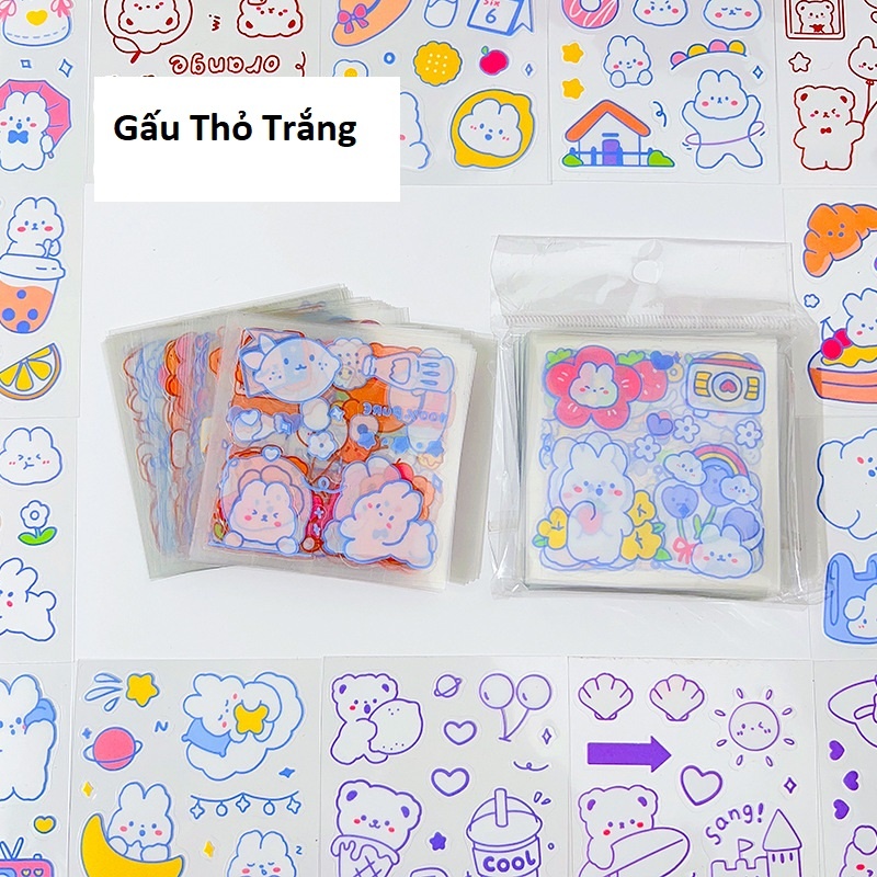 Gấu Thỏ Trắng - 7x7cm - 01 Tấm Sticker dán hoạ tiết Capybara Panda Gấu Thỏ Cún Thú cưng Động vật và hoạt hình đáng yêu