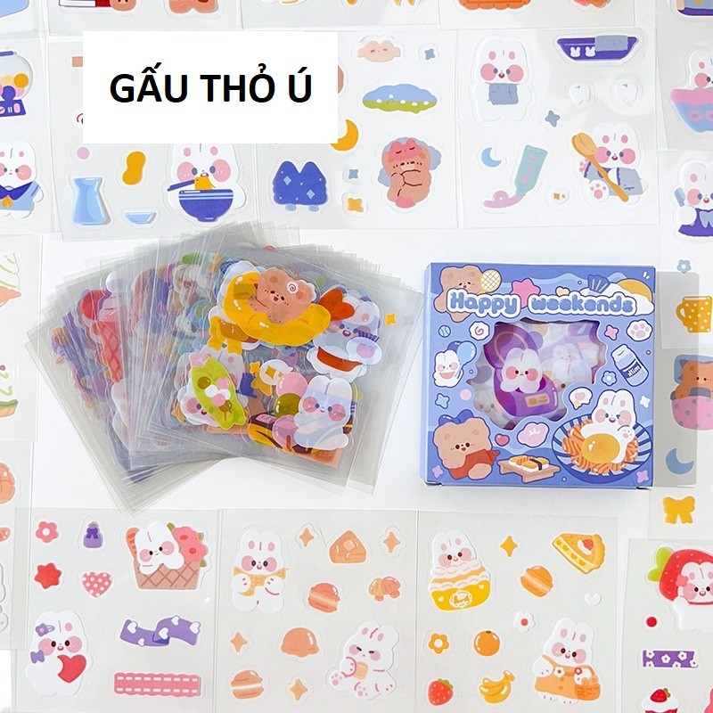 Gấu Thỏ Ú - 7x7cm - 01 Tấm Sticker dán hoạ tiết Capybara Panda Gấu Thỏ Cún Thú cưng Động vật và hoạt hình đáng yêu