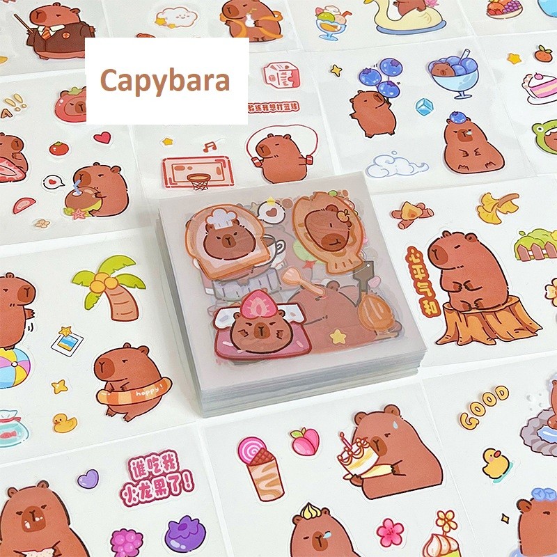 Capybara - 7x7cm - 01 Tấm Sticker dán hoạ tiết Capybara Panda Gấu Thỏ Cún Thú cưng Động vật và hoạt hình đáng yêu