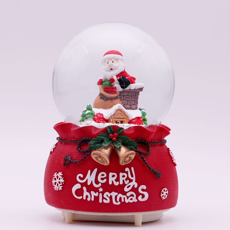 Đỏ - Ô.G.Noel chui ống khói - Quả cầu tuyết Ông già Noel Merry Christmas có Nhạc và Đèn - 14.2x10.5x10.5cm (Trang trí Giáng Sinh)