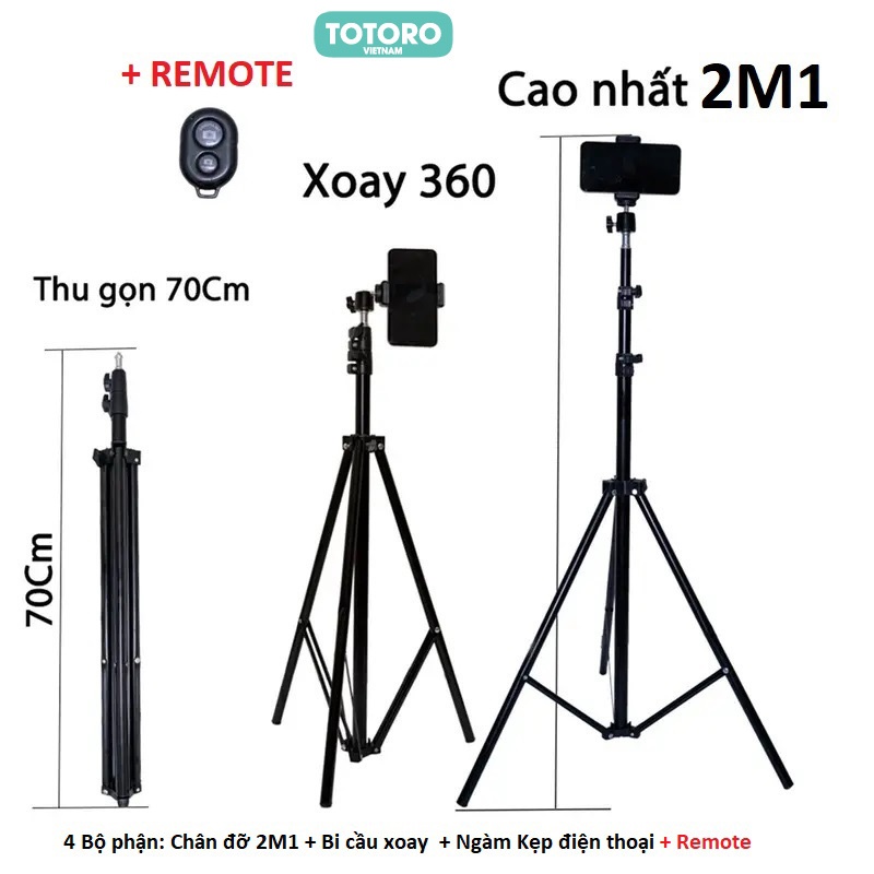 Chân đế đỡ điện thoại Livestream Tripod 3 chân TLS 2M1 - Gậy chụp ảnh - Giá đỡ Quay Phim Video hợp kim Xoay 360 độ