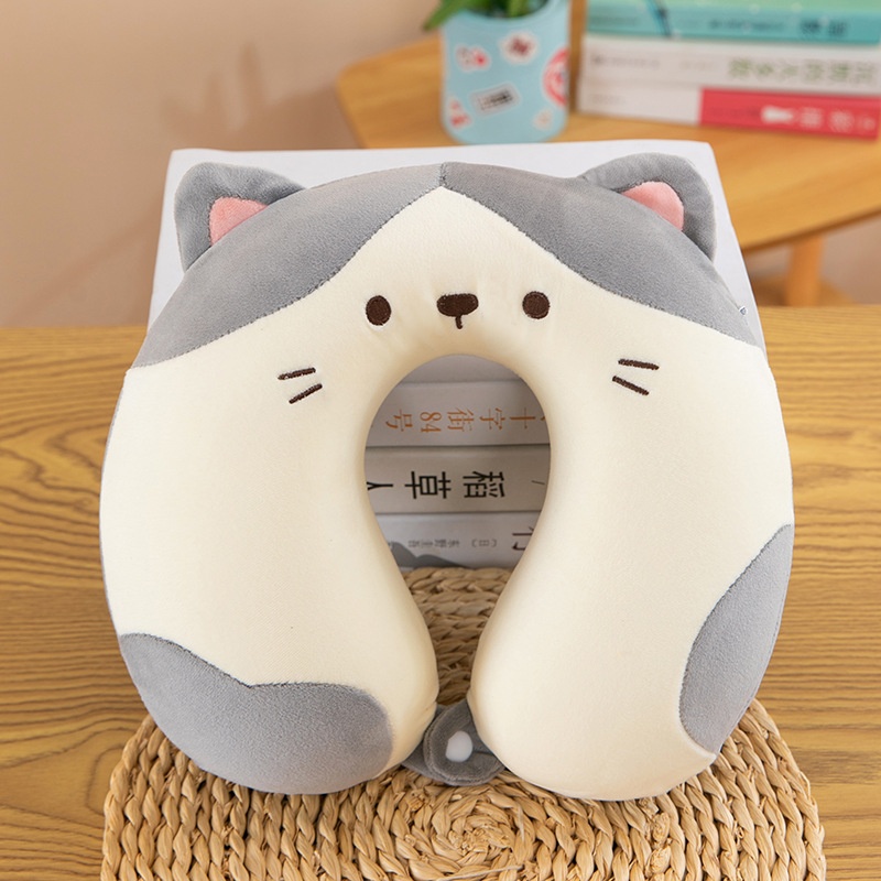 Gối cổ chữ U cao su non Mèo trắng