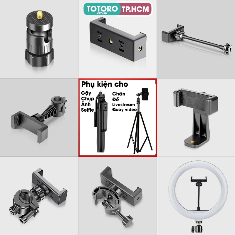 Phụ kiện cho Chân quay phim Video Livestream điện thoại - Tripod 3 chân - Quadpod 4 chân - Gậy chụp ảnh - Chân đế giá đỡ