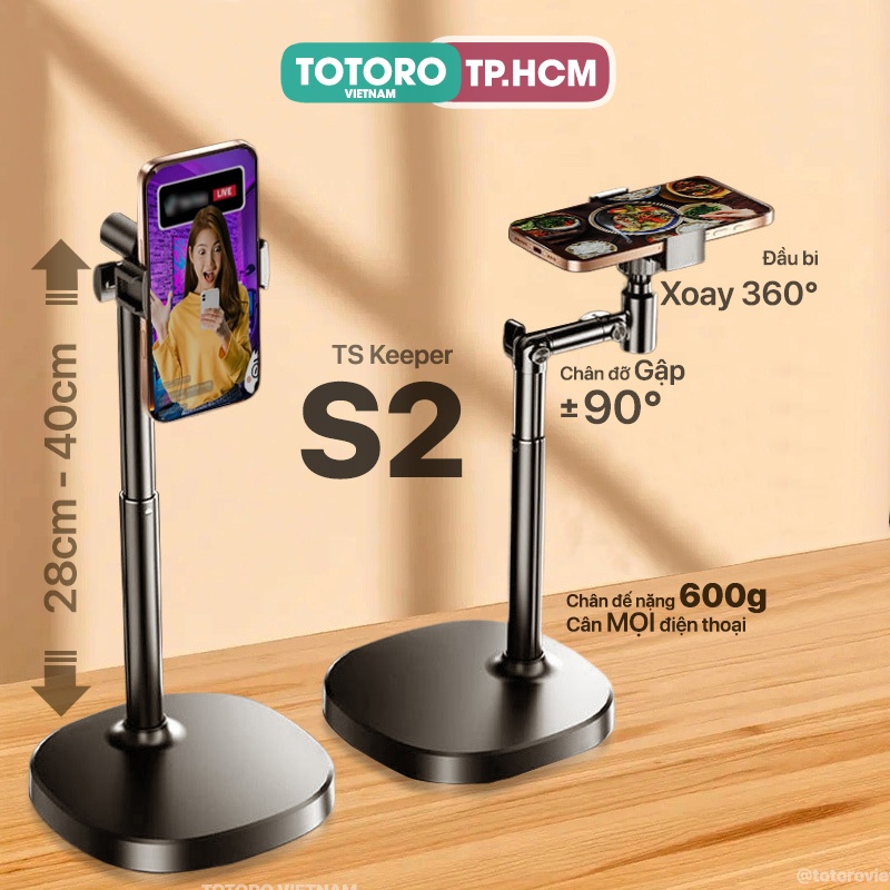 Giá đỡ kẹp điện thoại Livestream Quay Video TS Keeper S2 Gập 90 độ Xoay 360 độ Nâng hạ độ cao