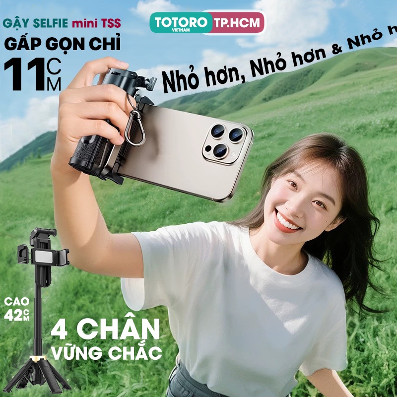 Gậy chụp ảnh 3 chân Mini TSS Tripod điện thoại siêu gọn nhẹ Cao 42cm Cây chụp hình Bluetooth Selfie Quay phim Livestream
