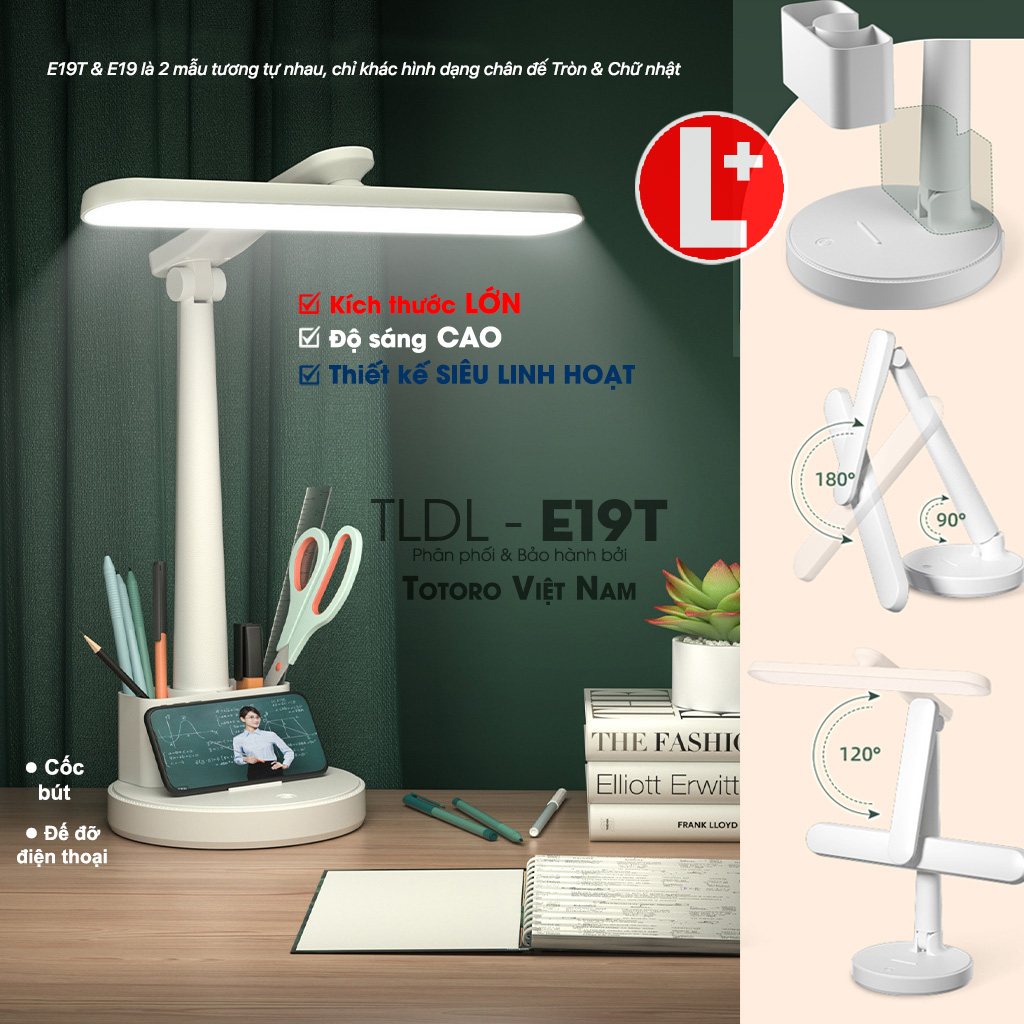 E19Tc - 1250Lux - Có tích điện - Đèn bàn học đọc sách tích điện TLDL - EBL E19 1250Lux bảo vệ mắt cảm ứng 3 chế độ ánh sáng biến thiên
