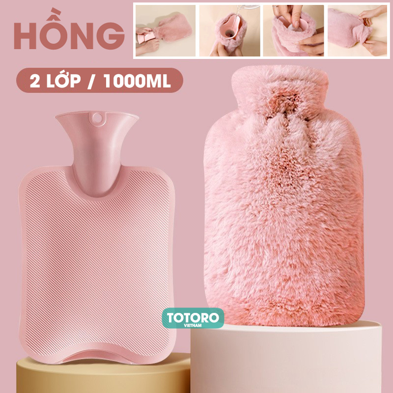 Hồng - 1000ml - Túi chườm 2 lớp nóng lạnh lông nhung mềm mịn