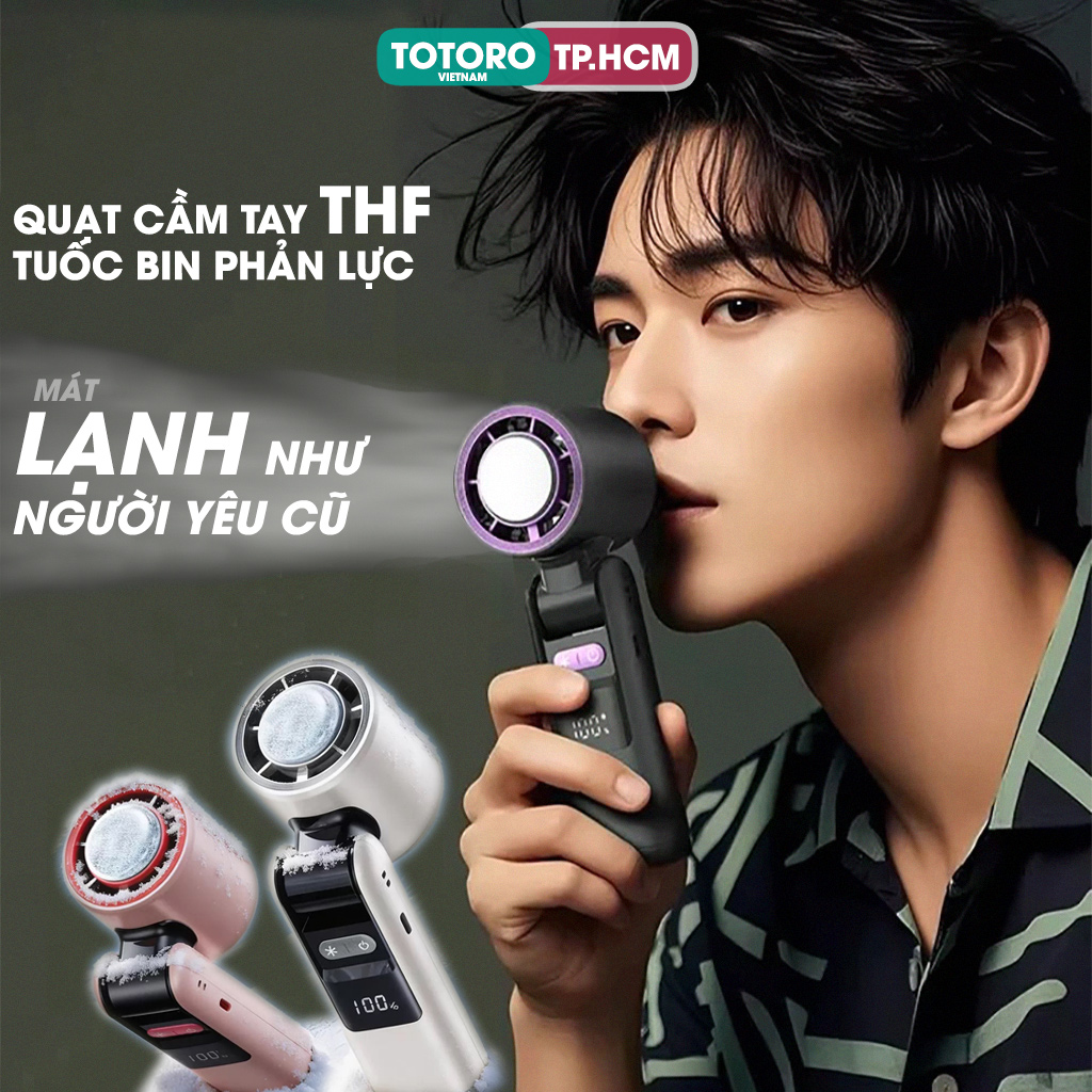 Quạt cầm tay THF có dây Đeo cổ Để bàn 360 độ Thiết kế tuốc bin phản lực Turbo Jet 199 mức gió siêu mạnh Pin sạc Sò lạnh