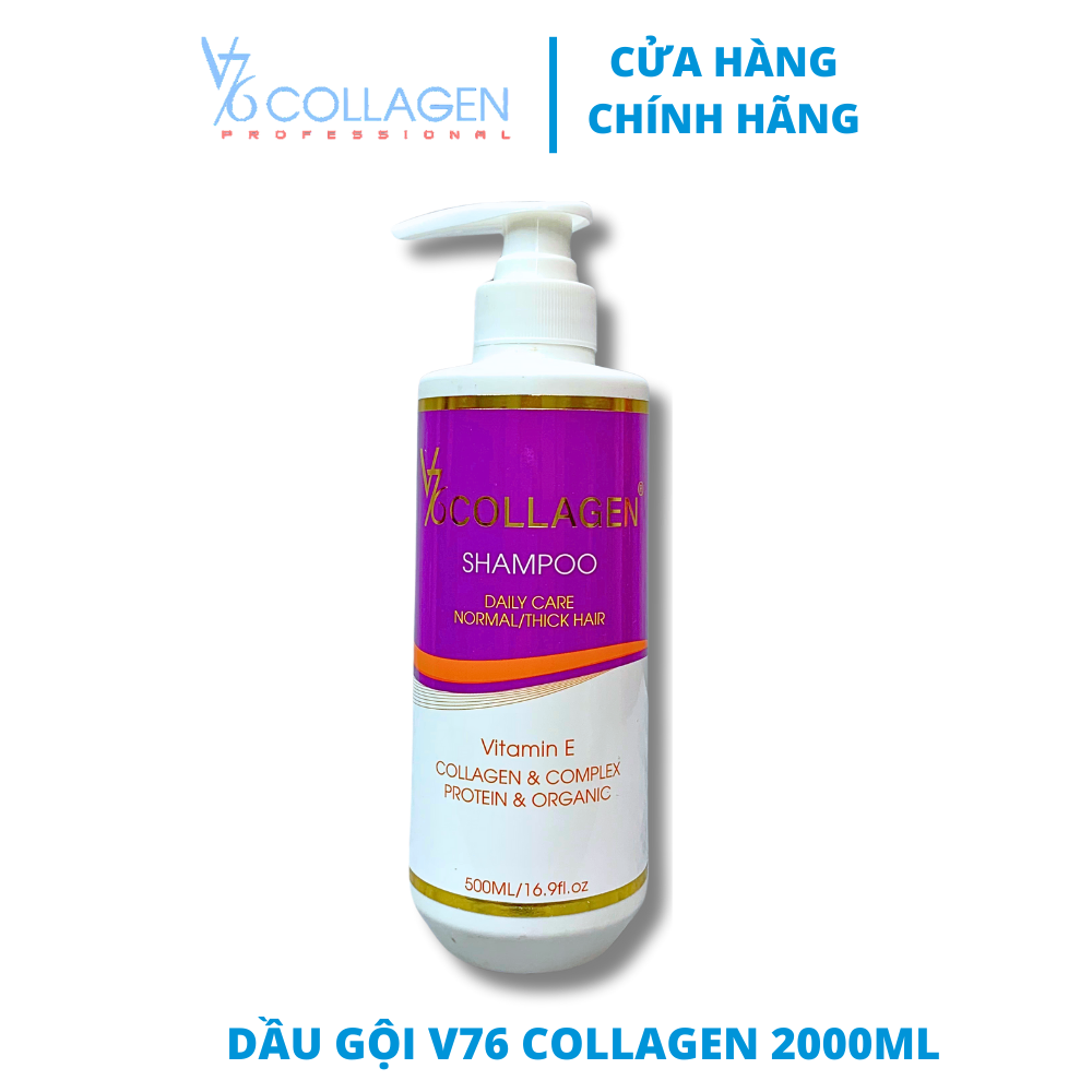 Dầu Gội V76 Collagen 500ml giúp tóc mềm mượt, loại bỏ dầu thừa và giảm rụng tóc.