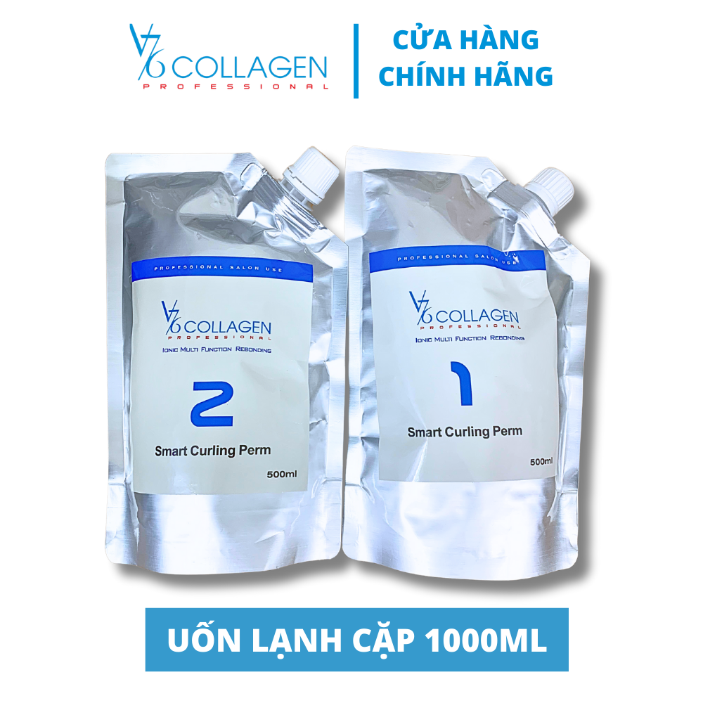 Uốn Lạnh V76 Collagen cặp 1000ml, làm phồng chân tóc, sóng lên đều và đẹp, không khô, sù tóc, xoăn 5-6 tháng.