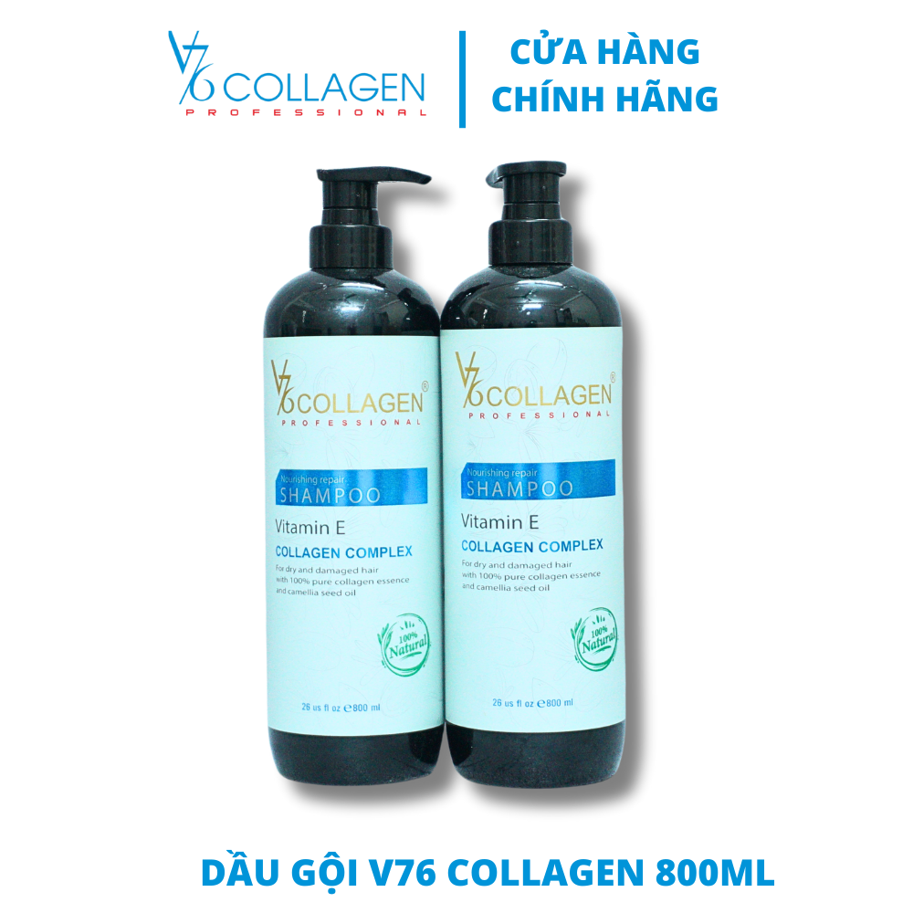 Dầu Gội V76 COLLAGEN Phục Hồi Tóc Hư Tổn 800ml, Tái Tạo Cấu Trúc, Nuôi Dưỡng Tóc Khô Sơ.