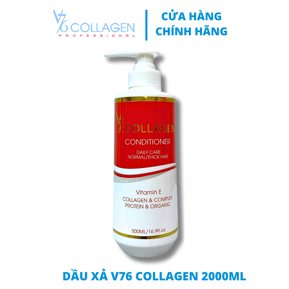 Dầu Xả V76 Collagen 500ml giúp tóc mềm mượt, loại bỏ dầu thừa và giảm rụng tóc.