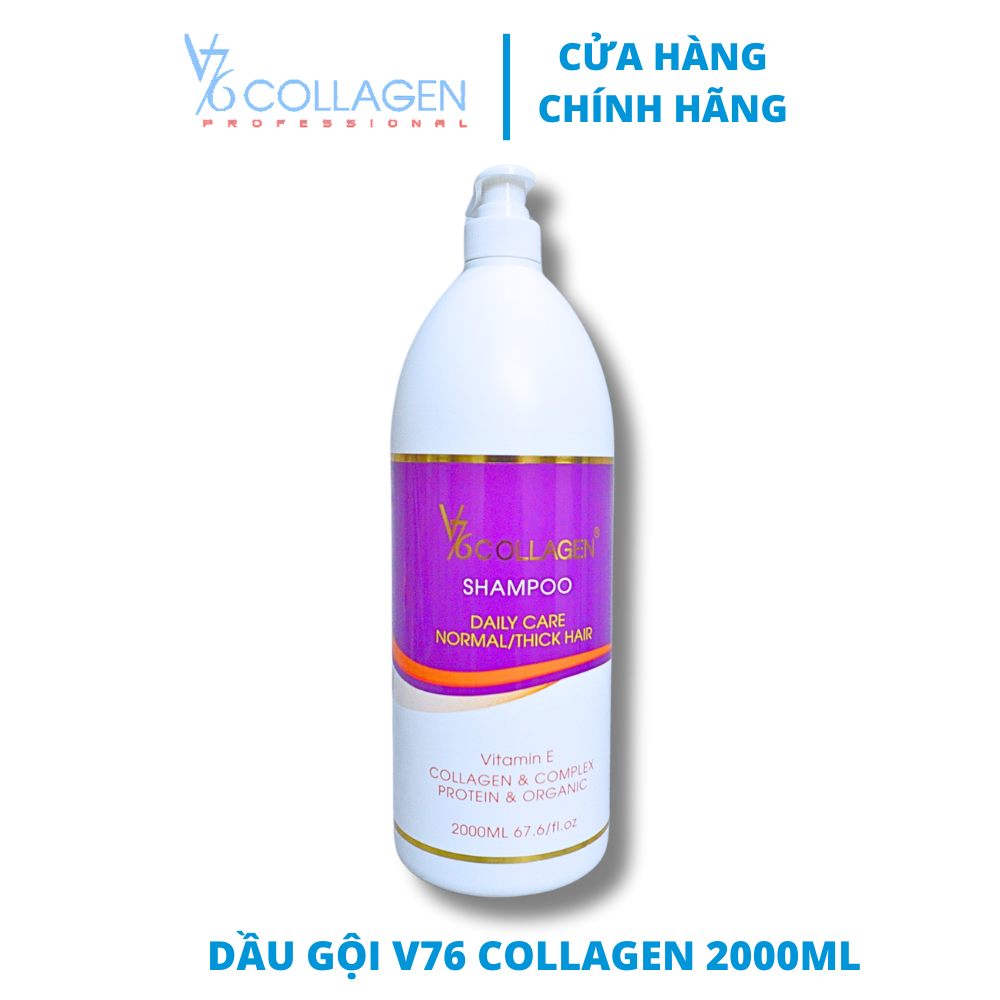 Dầu Gội V76 Collagen 2000ml giúp tóc mềm mượt, loại bỏ dầu thừa và giảm rụng tóc.